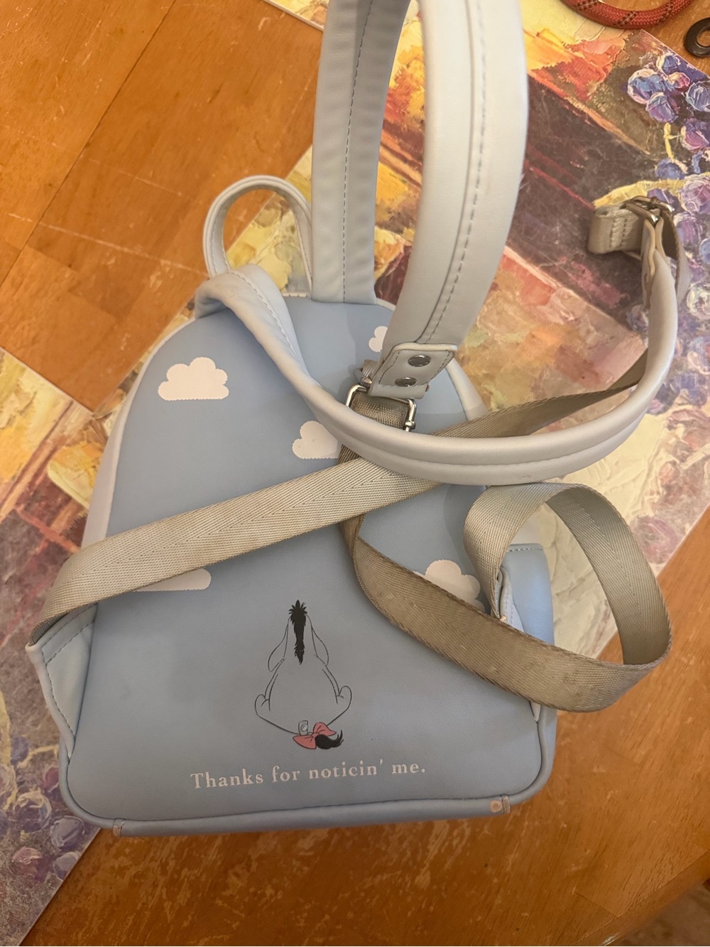 Loungefly Eeyore Mini Backpack in Light Blue with Pink Accents - Picture 3 of 5